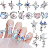 16 Stile Luxus Mond Stern Nagel Charms 3D Nail Charms Y2K Legierung Strasssteine ​​​​Bogen Schmetterling Nagel Schmuck Metall Nail Art Charms Nägel Glitzersteine ​​​​Nailart Strass Nageldesign Zubehör