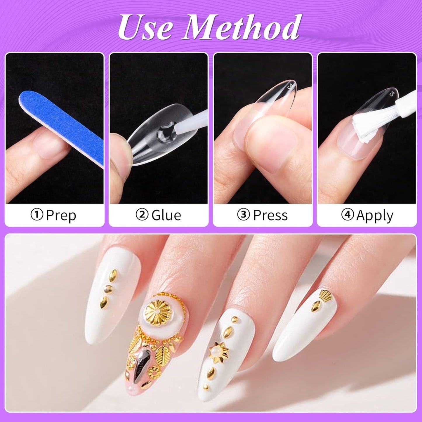 Becellen 500 punte per unghie artificiali, punte per unghie in gel morbido, copertura completa, punte per unghie in gel, unghie artificiali pre-lucidate, set di colla per nail art fai da te (mandorle)