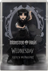 Monster High Wednesday Doll, figura da collezione Rave'N Wednesday in abito gotico nero ispirato alla scena della danza, accessori premium e supporto per bambola, HXJ03