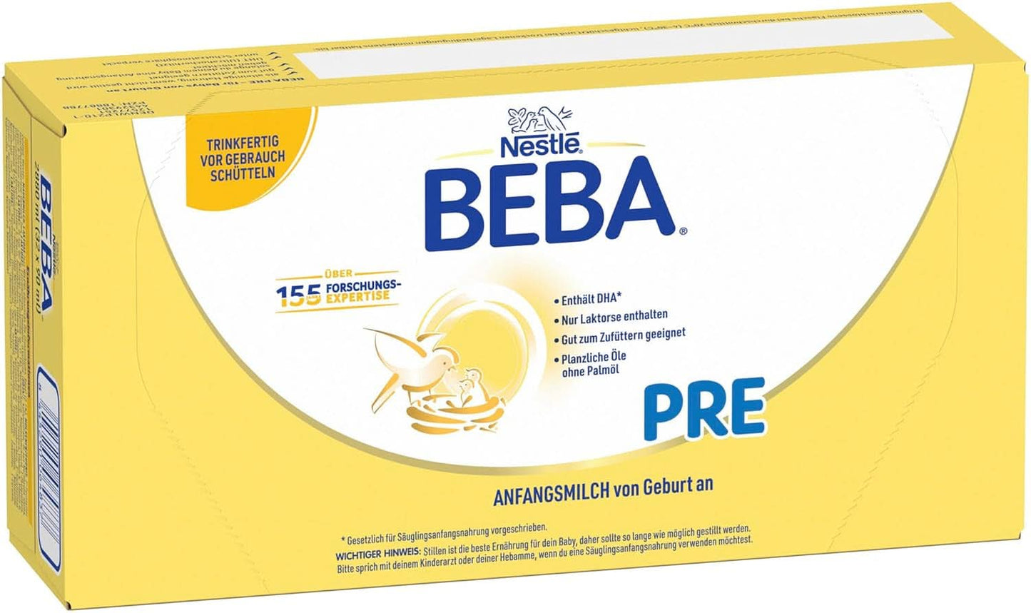 BEBA PRE Latte iniziale dalla nascita, omogeneizzato con DHA, solo lattosio, senza olio di palma, conf. 3 (3 x 800 g) Naty Shop PRE 32 x 90 ml 32 x 90 ml