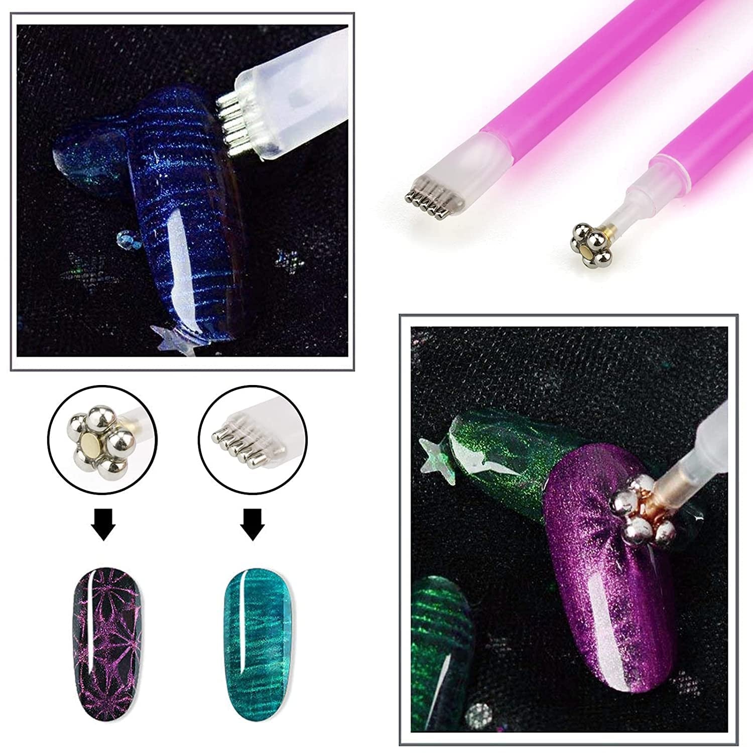 Nail Art Werkzeug Magnetstift, 10 Stück Nagel Magnet Stick Tool Set, Nagel Magnet Stift e Starker Magnet Stock Punktierungsstifte Für DIY 3D Magnetics Katzenauge UV Gel Polnisch Nagel Kunst