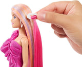 Barbie Totally Hair - Bambola con capelli arcobaleno extra lunghi facili da acconciare e 10 accessori alla moda e per lo styling, vestito a pois color block, dai 3 anni in su, HKT96