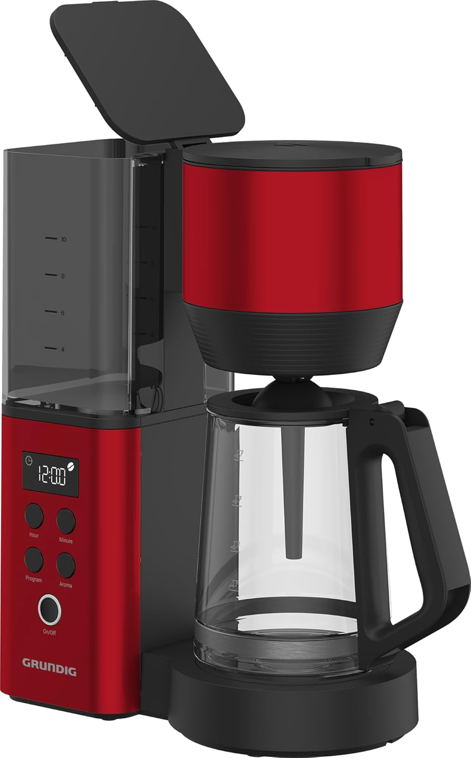 Macchina per caffè espresso digitale con filtro GRUNDIG KM8440, rossa, 1000 W, 1,25 litri