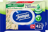 Salviette umidificate Tempo ''Gentle & Sensitive'' - Megapack - 16 confezioni da 42 salviette ciascuna - Duo Packs - Aloe Vera Naturale - Carta igienica, dermatologicamente testata, neutra sulla pelle