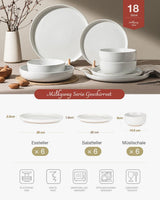 Set di stoviglie Milkyway, set di stoviglie da 18 pezzi, piatti piani in gres per 6 persone, piatti da dessert, ciotole per cereali, adatti al microonde e alla lavastoviglie, bianco