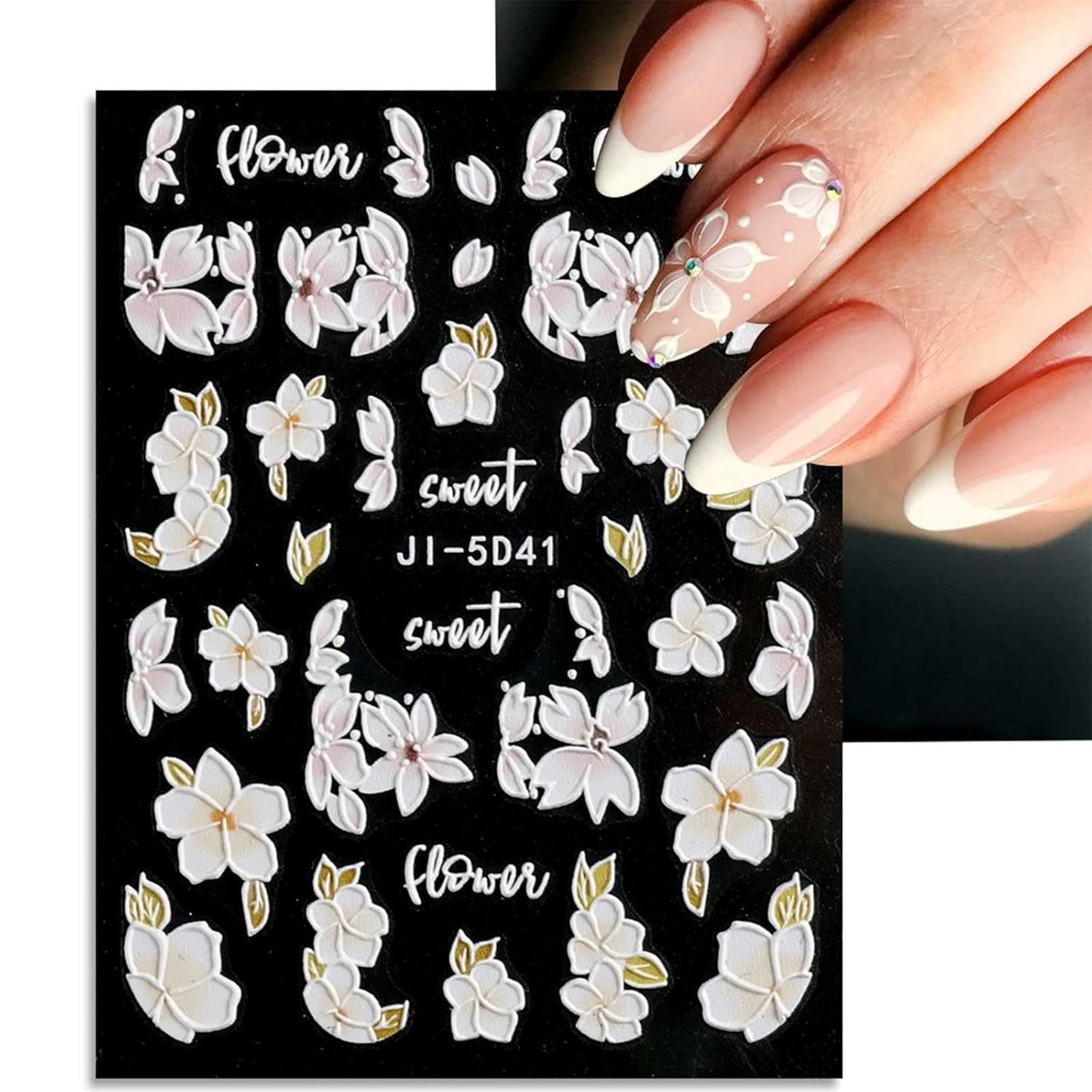 JMEOWIO 3D Nagelsticker Frühling Blume Nail Art Sticker Selbstklebend Nagelaufkleber 5D Stereoscopic Buntes Sommer Blumen Dekoration Nageldesign Zubehör 4 Blatt