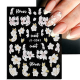 JMEOWIO 3D Nagelsticker Frühling Blume Nail Art Sticker Selbstklebend Nagelaufkleber 5D Stereoscopic Buntes Sommer Blumen Dekoration Nageldesign Zubehör 4 Blatt