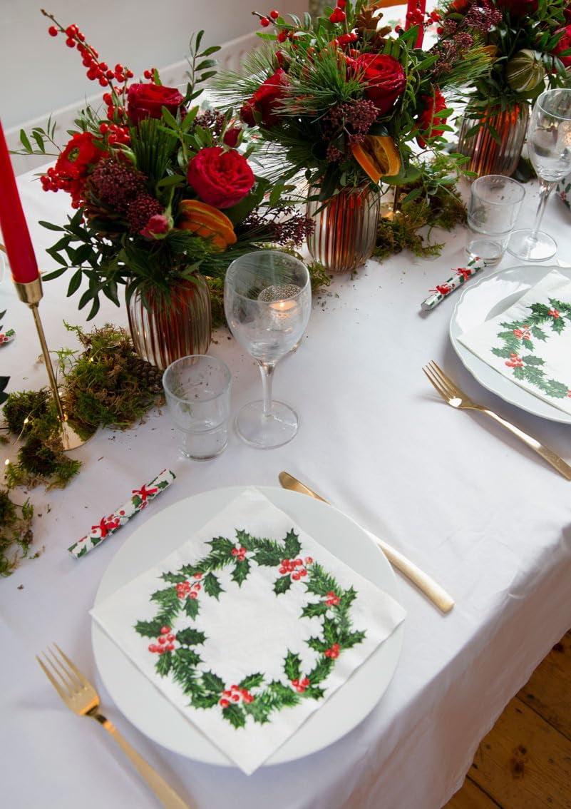 Talking Tables 20 tovaglioli di carta natalizi XL con motivo agrifoglio | Salviette usa e getta di lusso | Riutilizzabile | Ideale per cene e cene di Natale | Alta qualità | 40x40 cm