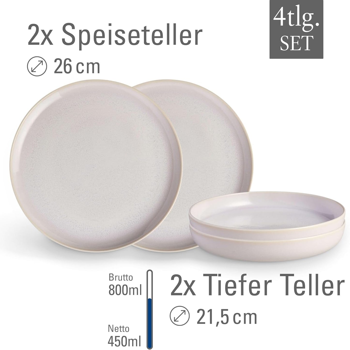 Piace. by Villeroy & Boch – Servizio da tavola in cotone artigianale 4 teilig Weiß, Spülmaschinenfest, Mikrowellensicher, Geschirrset, Tafelservice Modern, Speiseteller, Tiefe Teller, Pottery-Look, Premium Porzellan