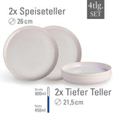 Piace. by Villeroy & Boch – Servizio da tavola in cotone artigianale 4 teilig Weiß, Spülmaschinenfest, Mikrowellensicher, Geschirrset, Tafelservice Modern, Speiseteller, Tiefe Teller, Pottery-Look, Premium Porzellan