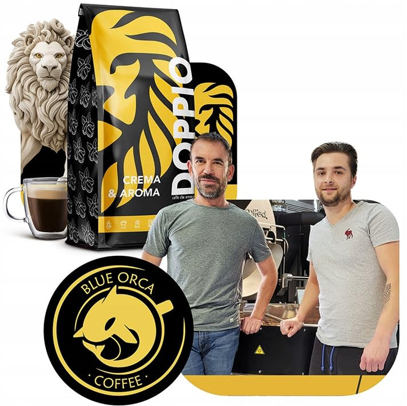 Doppio Crema & Aroma 1KG | Caffè in grani 80% Arabica e 20% Robusta | con note di cacao, frutta secca e caramello | Tostatura fresca e media, bassa acidità | per l'espresso | Caffè Orca Blu