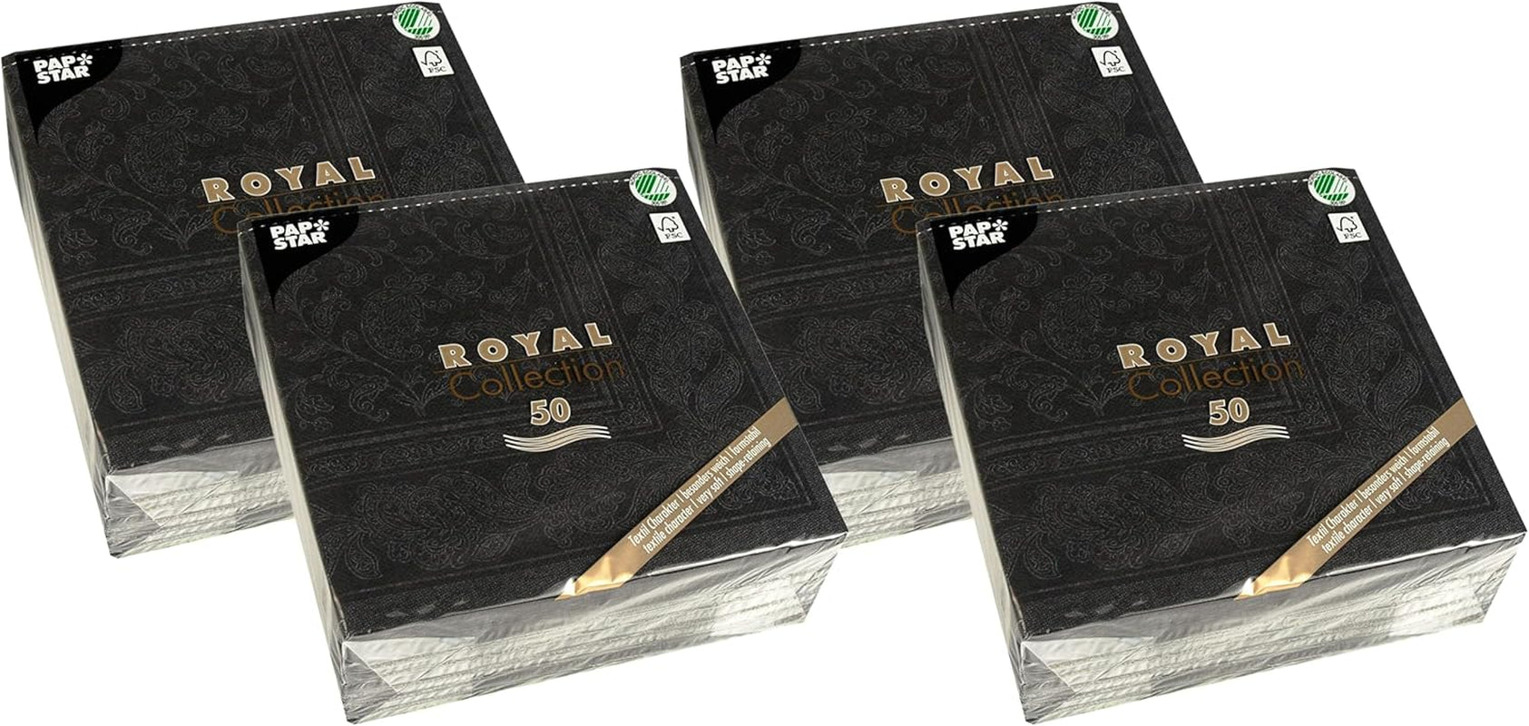 50 tovaglioli Collezione ROYAL 1/4 piega 40 X 40 nero "Ornamenti"