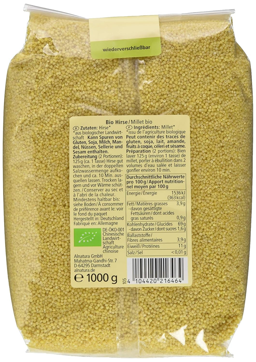 Confezione di miglio intero da 1 kg