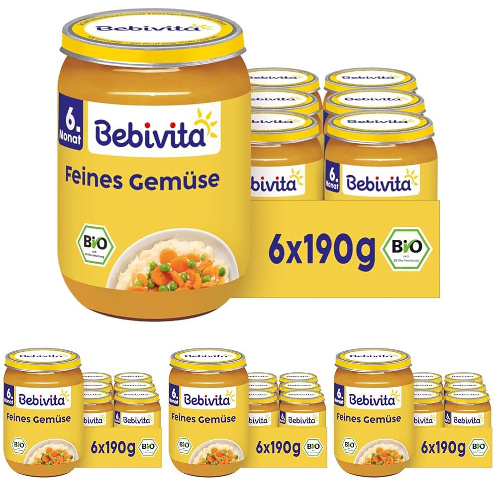 Verdure pregiate biologiche (6 x 190 g), a partire da 6 mesi, senza sale aggiunto, il barattolo di verdure ideale per iniziare l'alimentazione complementare (confezione da 4)