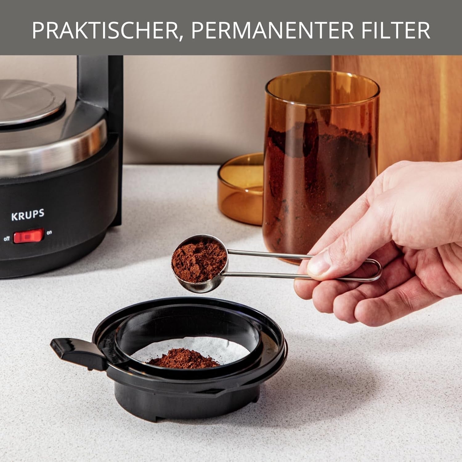 Macchina per caffè espresso con filtro Krups T8, 850 Watt, spegnimento automatico, 8-12 tazze, capacità 1 litro, filtro permanente, interruttore on/off illuminato, facile da usare, nero, KM4689