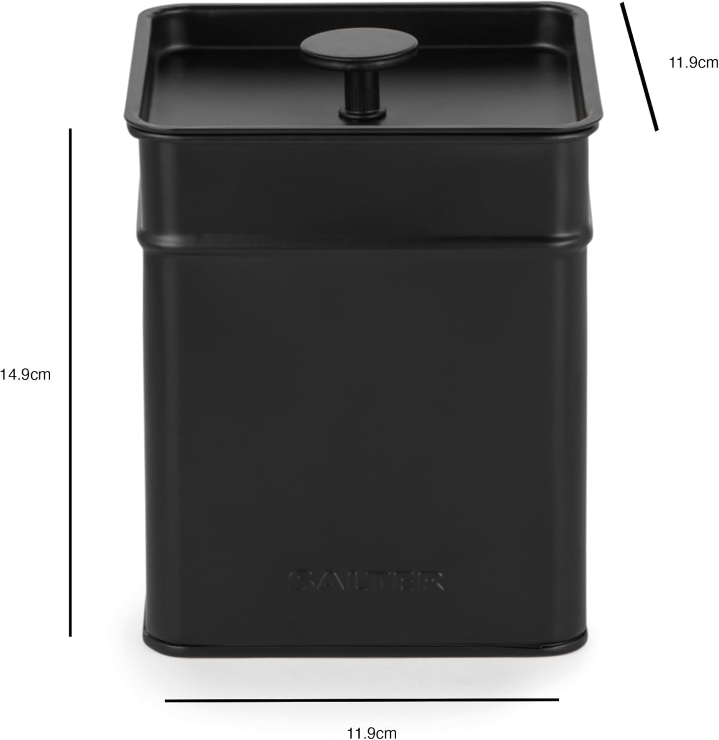 Salter BW12614EU7 Set contenitori Kuro - 4 contenitori da cucina Scatole organizer quadrate per pane/tè/caffè/zucchero, facili da pulire, per conservare gli alimenti freschi Scatole nere per alimenti Naty Shop