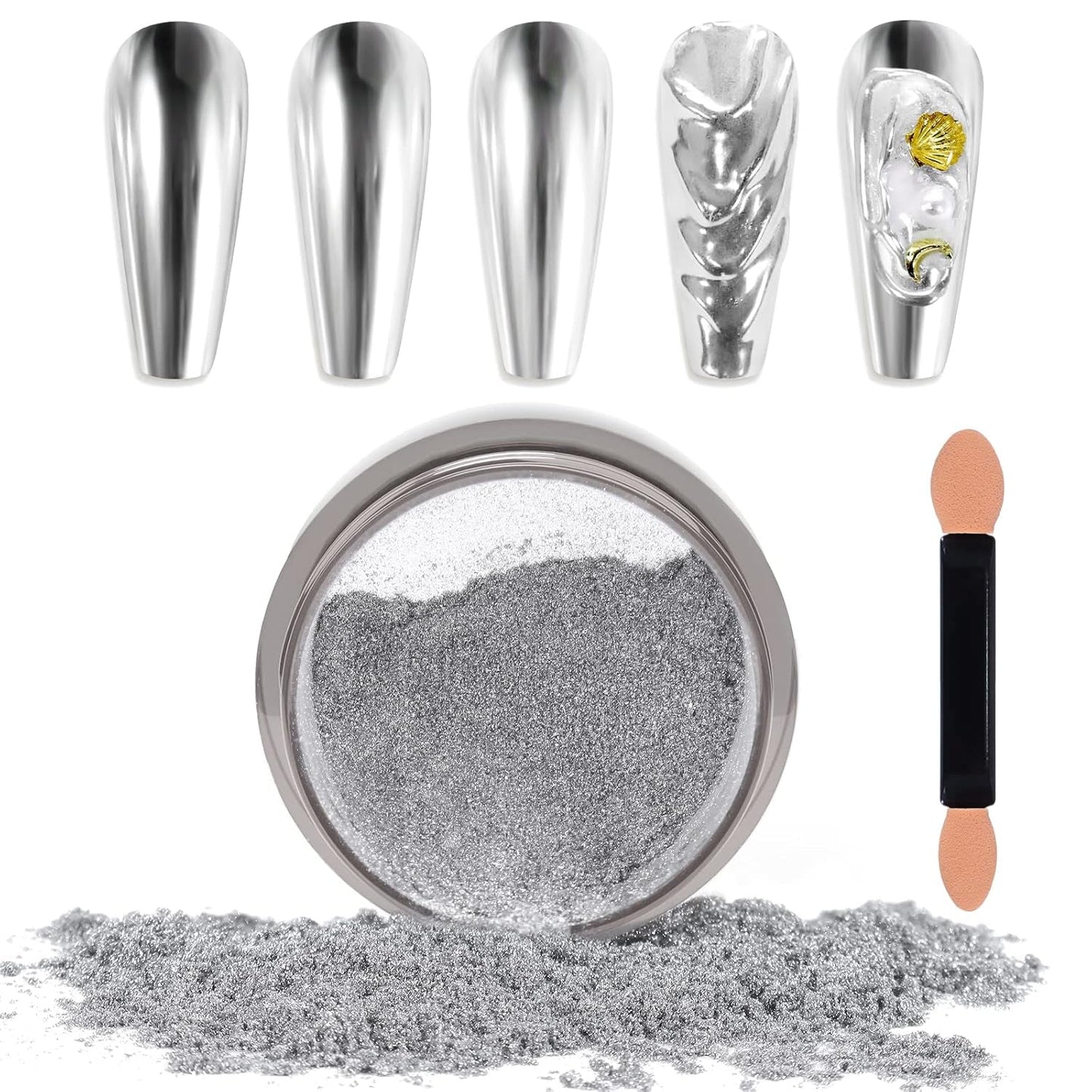 Chrome Nagel Pulver Spiegel Effekt Metallic Staub Holographische Glitter Glasierte Maniküre Dekoration Pigment riflettente per lo smalto gel fai da te Nail Art, Harz Handwork, Geschenke Für Gold