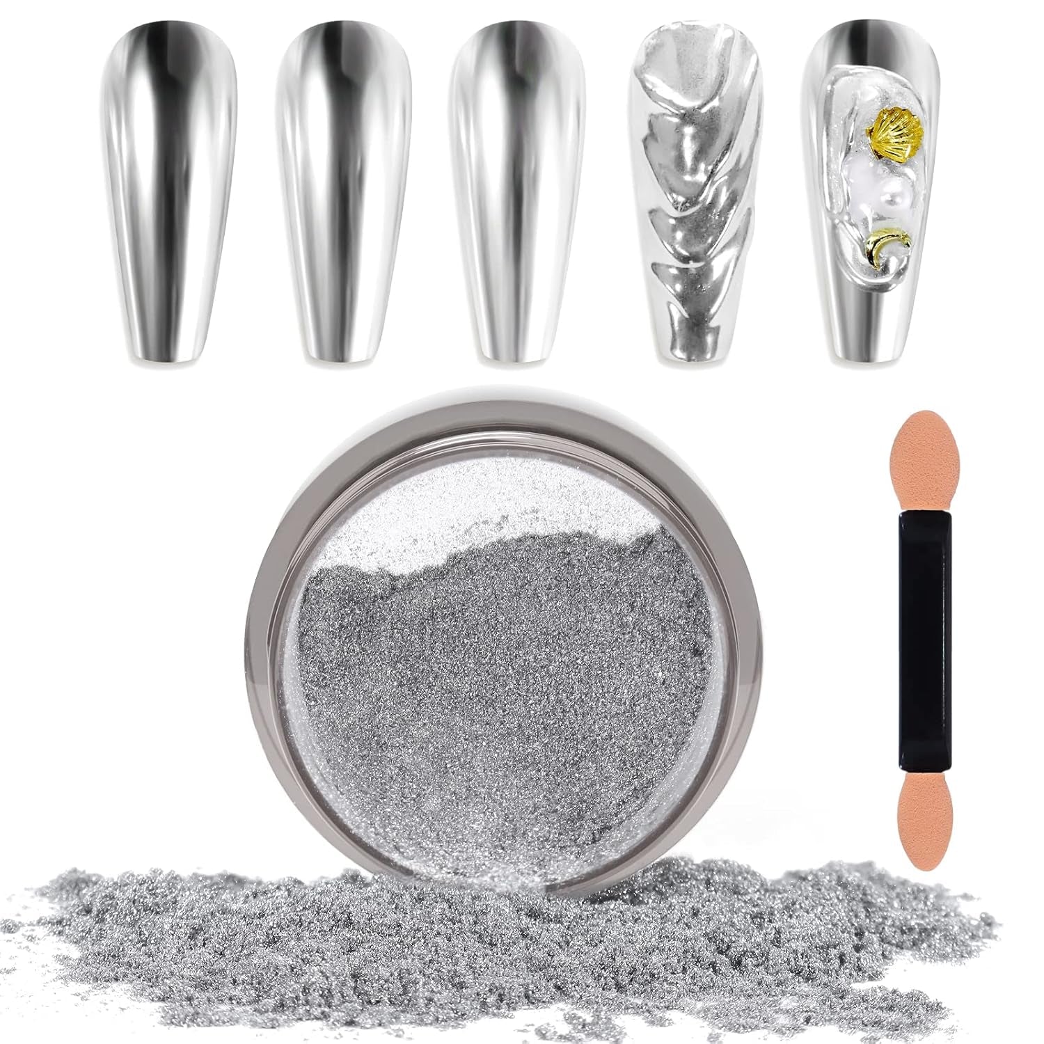 Chrome Nagel Pulver Spiegel Effekt Metallic Staub Holographische Glitter Glasierte Maniküre Dekoration Pigment riflettente per lo smalto gel fai da te Nail Art, Harz Handwork, Geschenke Für Gold