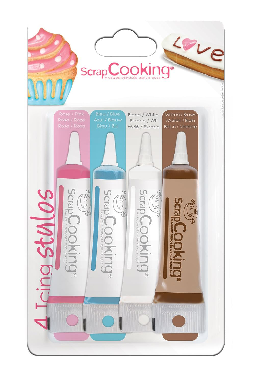 Scrapcooking - 4 penne decorative bianco, rosa, blu, cioccolato 4X20G