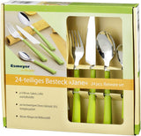 Posate JANE, acciaio inossidabile lucido 18/0, manici in plastica verde, 24 pezzi Kitchen Naty Shop