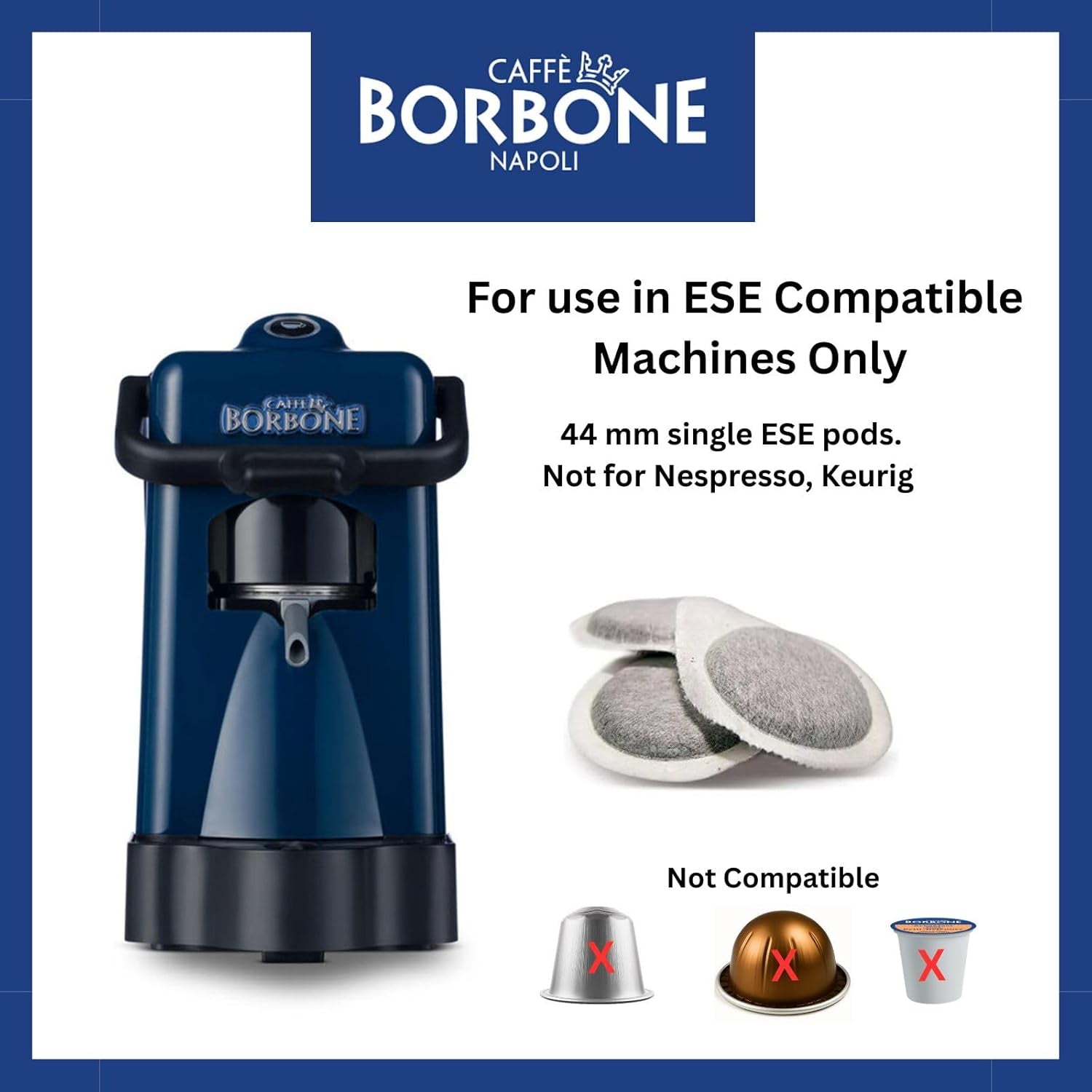 Caffè Borbone Tamponi Compostabili, Blu Kaffeemischung - 50 Tamponi - Compatibili con Sistema ESE Tamponi Carta 44 mm