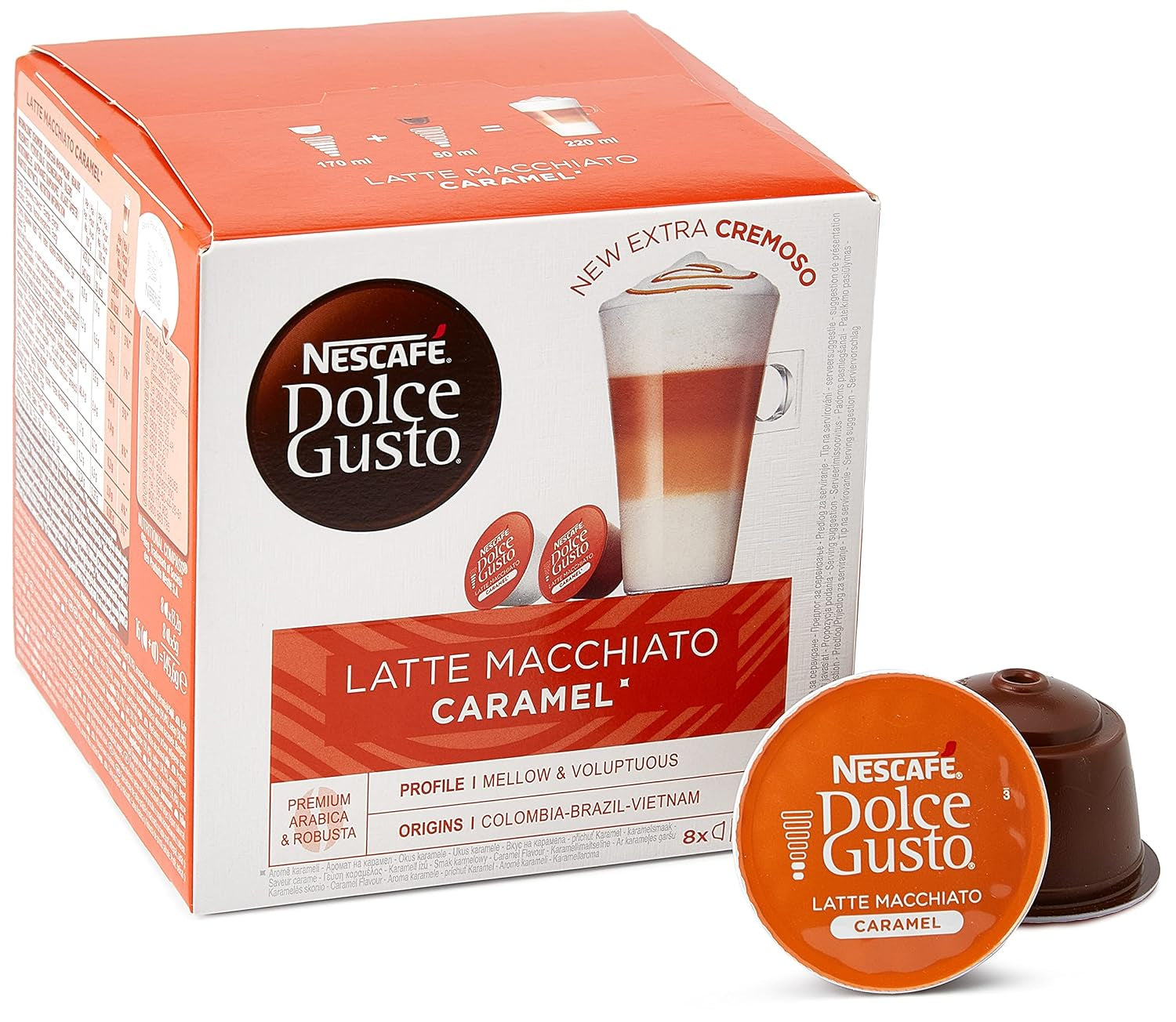 Flat White, 48 Kaffeekapseln, Arabica e Robusta Bohnen & Latte Macchiato Caramel, 48 Kaffeekapseln