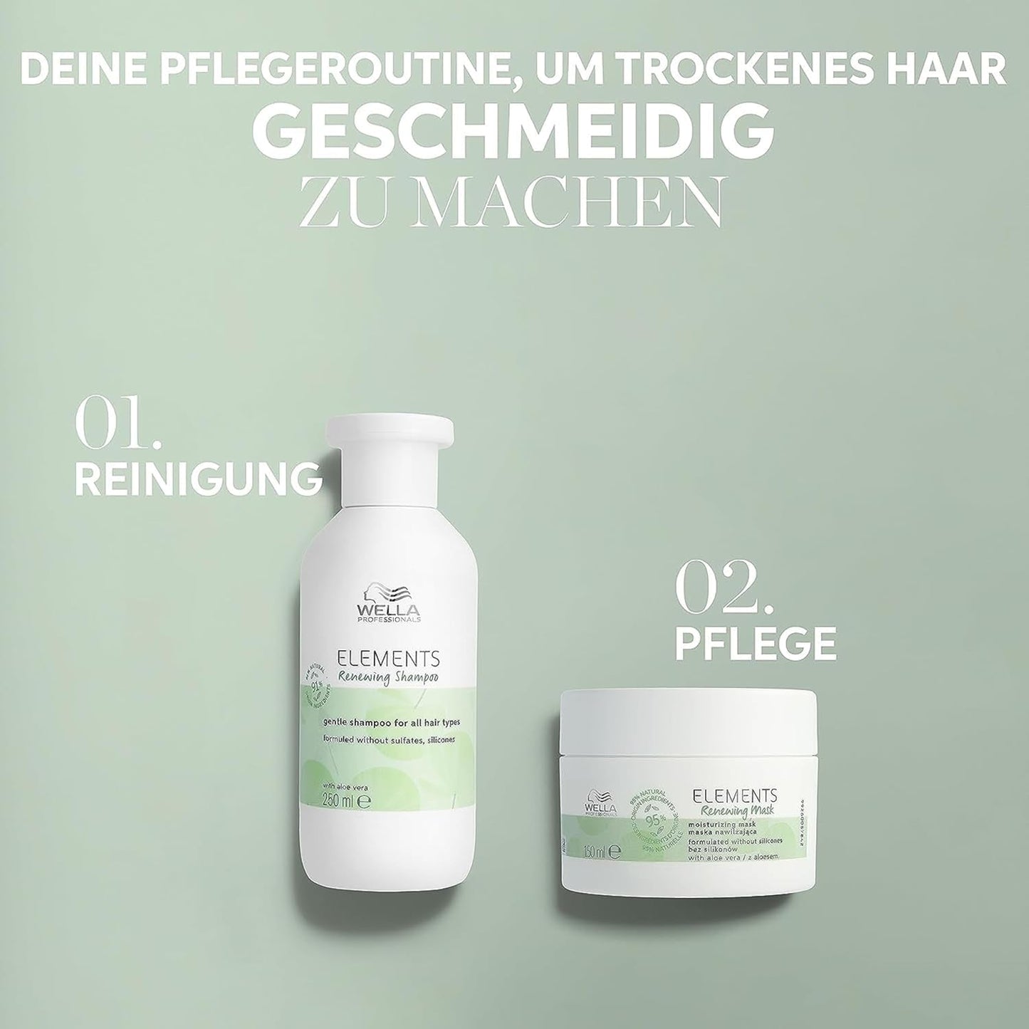 Wella Professionals Elements - cura naturale per capelli secchi e danneggiati e cuoio capelluto sensibile - balsamo senza risciacquo, maschera e spray con antiossidanti ed essenza di oliva Naty Shop Hair Mask