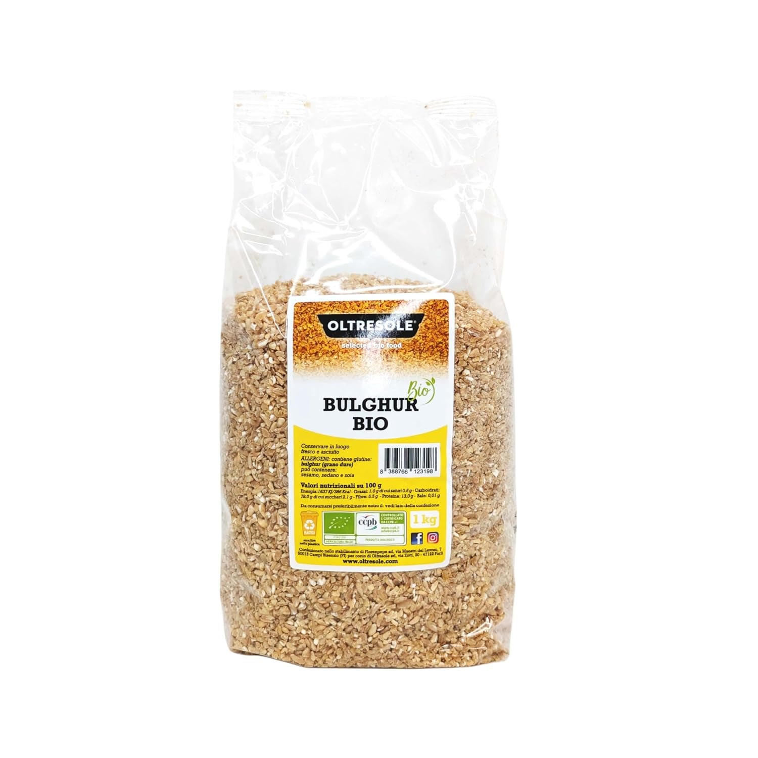 Bulgur italiano biologico 5 kg, integrale, grano duro, grano spezzato, ideale per preparare tabbouleh e piatti orientali, formato pratico