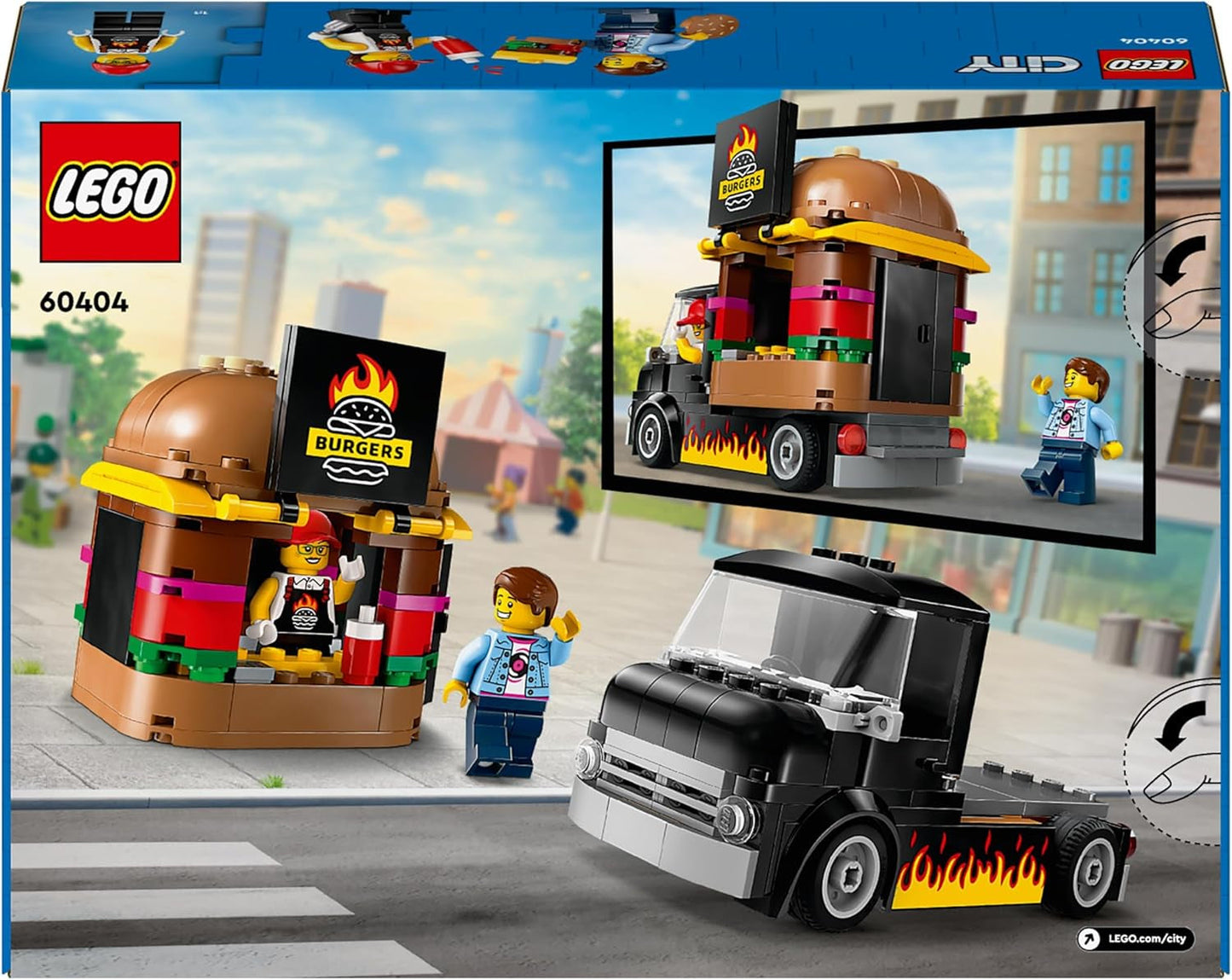 LEGO City Set da costruzione del camion degli hamburger con macchinina per bambini di 5 anni, minifigure del camion del cibo e accessori, regalo divertente per ragazzi e ragazze 60404 Set da costruzione Besuche den LEGO-Store