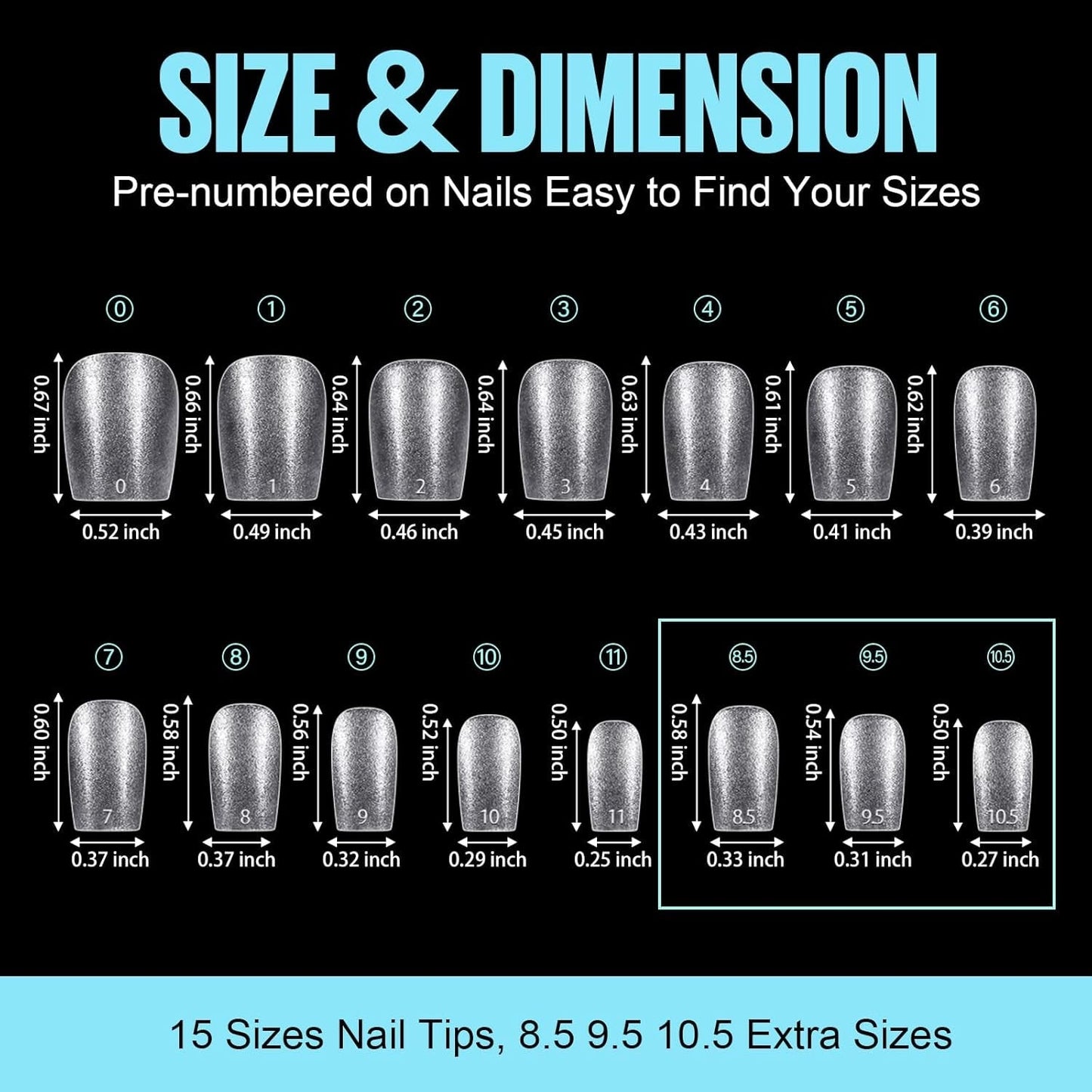 TOMICCA Coffin Tips Punte per unghie ultra corte - Punte per unghie, Punte in gel morbido, Copertura completa, Punte per unghie artificiali opache preformate, Punte per unghie in gel - 360 pezzi, 15 dimensioni