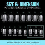 TOMICCA Coffin Tips Punte per unghie ultra corte - Punte per unghie, Punte in gel morbido, Copertura completa, Punte per unghie artificiali opache preformate, Punte per unghie in gel - 360 pezzi, 15 dimensioni
