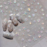 JMEOWIO 3D Nagelsticker Aurora Muschel Seestern Nail Art Sticker Self-klebend Nagelaufkleber 5D Stereoscopico Ozean Thema Dekoration Nageldesign Zubehör 1 Blatt
