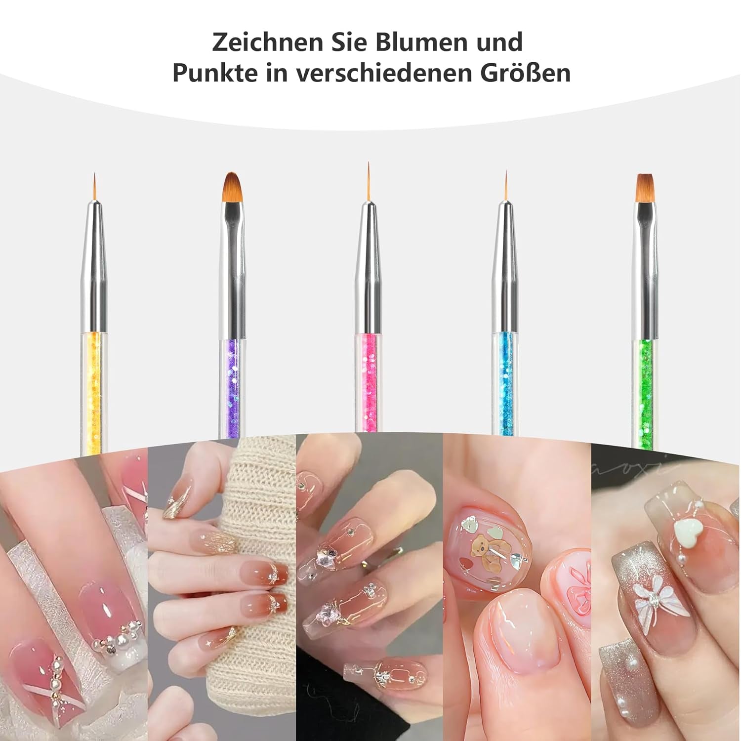 8 pezzi Nagel Pinsel, Nagelkunstpinsel Pinsel Set, Pinsel Für Nägel Mit Doppelkopf Nail Art Pinsel Set Dotting Pen und Gel Brush for Nails Präzise Pinsel Für Nageldesign und Verzierungen