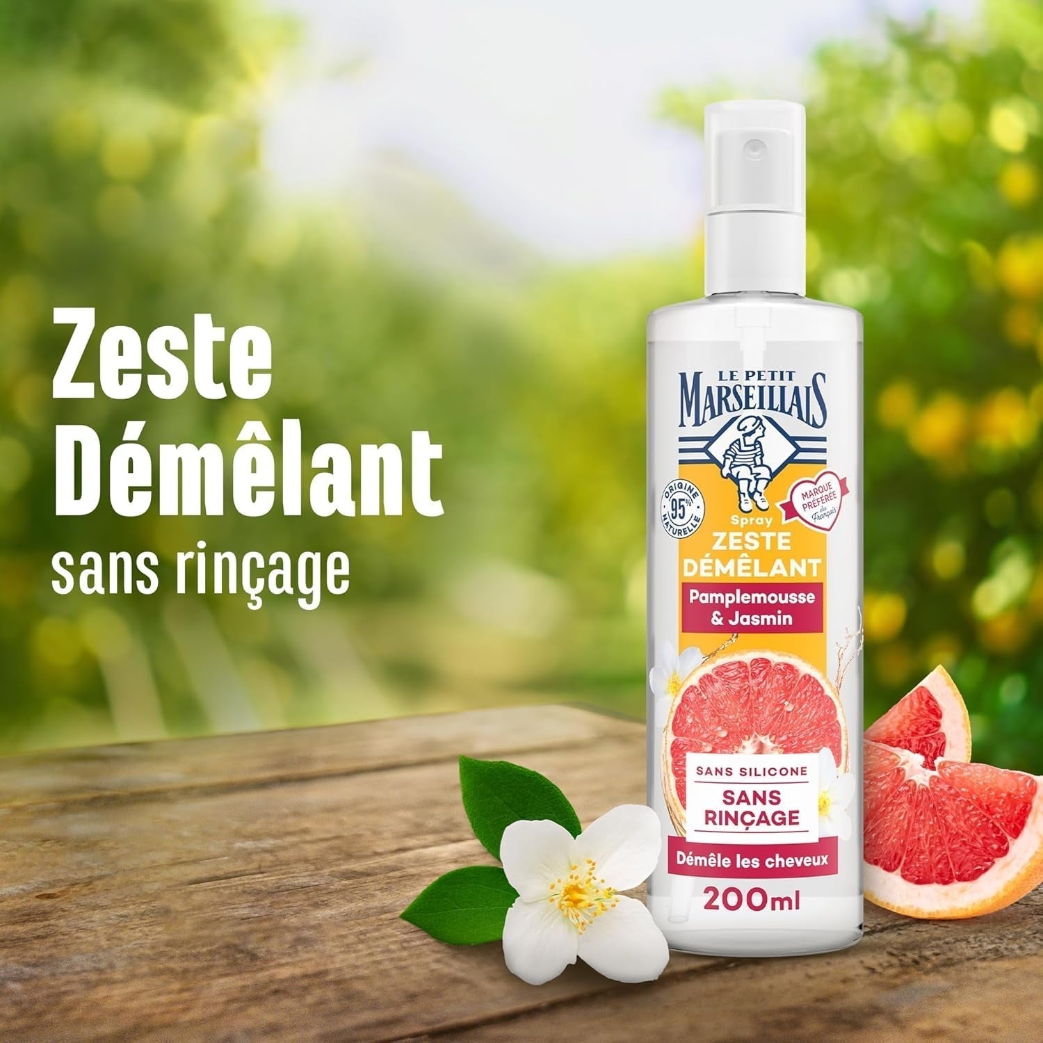 Il piccolo marsigliese | Spray districante al pompelmo e gelsomino (flacone da 200 ml) - trattamento districante senza risciacquo - 95% naturale e senza siliconi Prodotti districanti per capelli Naty Shop