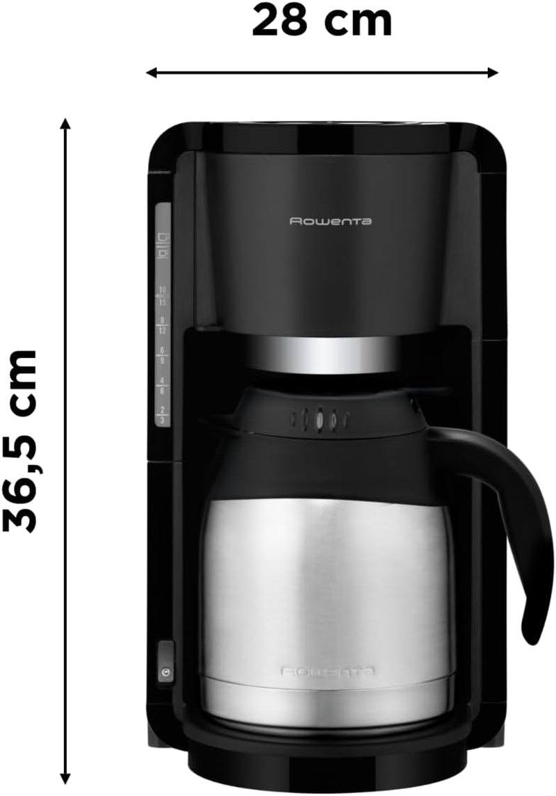 Rowenta Adagio Macchina per caffè espresso con filtro, caraffa termica in acciaio inossidabile, mantiene il caffè caldo fino a 4 ore, capacità 10-15 tazze, capacità 1,25 l, cestello filtro rimovibile, spegnimento automatico, nero, CT3818