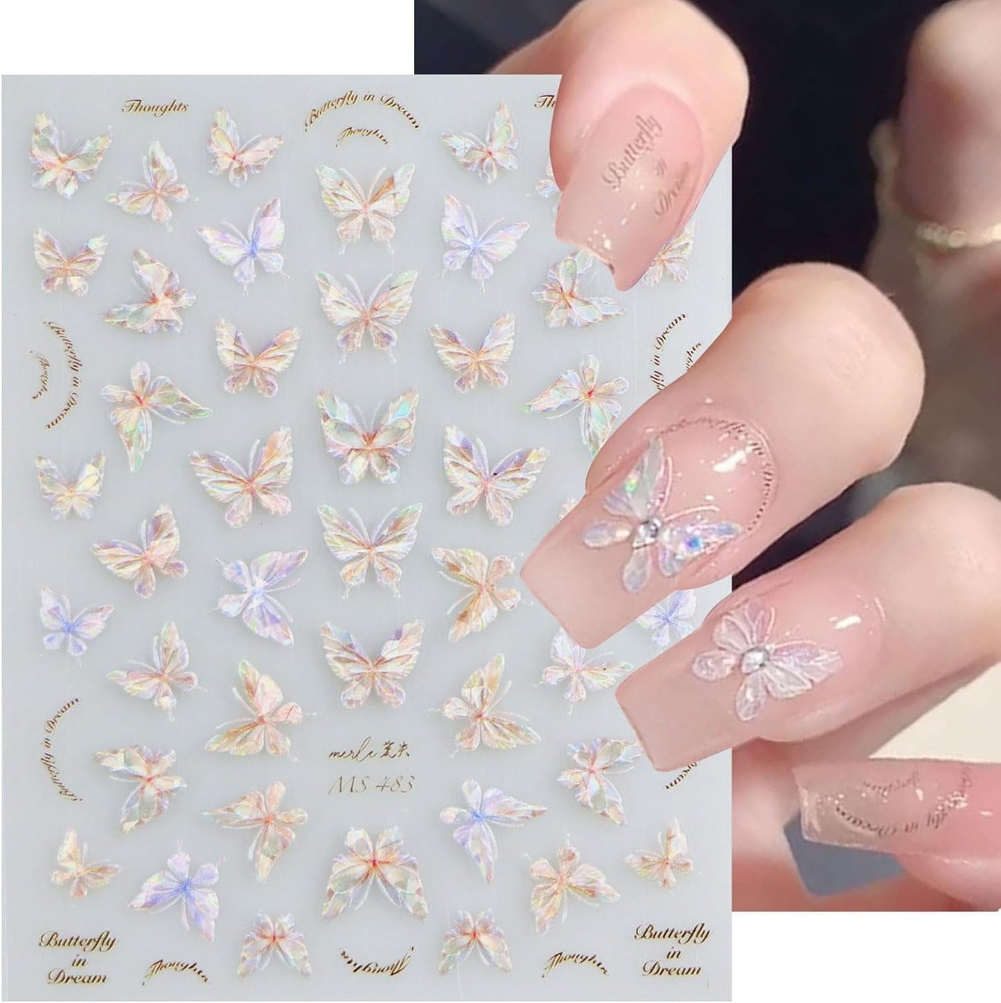JMEOWIO 3D Nagelsticker Schmetterling Nail Art Sticker Self-klebend Nagelaufkleber 5D Stereoscopico Decorazione Nageldesign Zubehör 1 Blatt