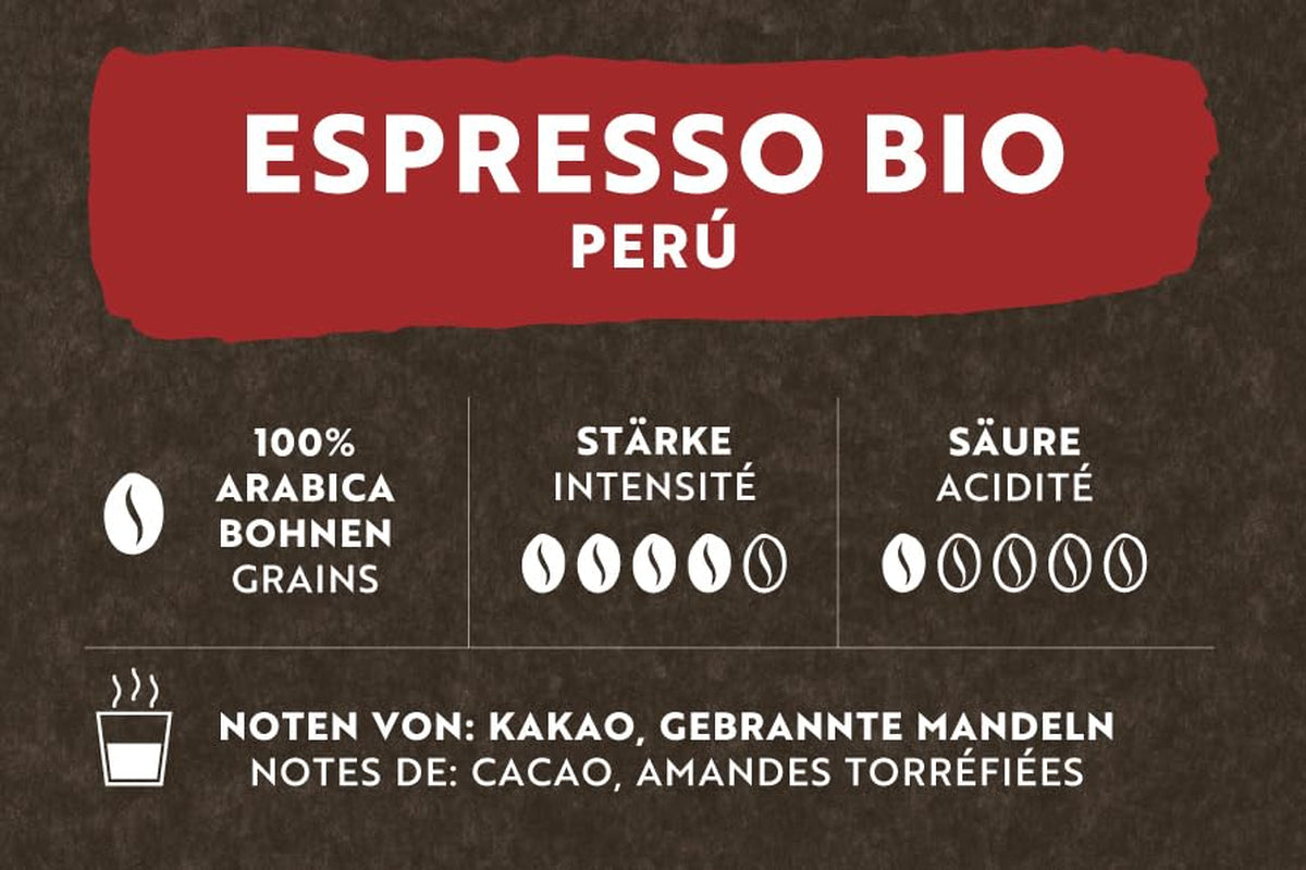 Café Royal Bio Espresso Perù – 100% Arabica Kaffeebohnen, aroma intenso, dunkle Röstung, Stärke 4/5, Bio & Fairtrade, 500 g ganze Bohnen