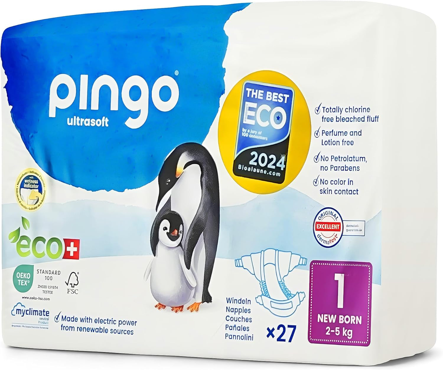 Pannolini biologici taglia 1 neonato (2-5 kg), 1 busta con 27 pannolini