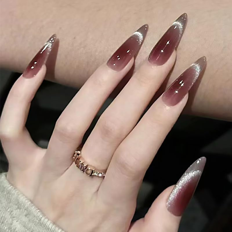 Moonglow Unghie Lunghe Stiletto Bianco Latte Rosa Sfumato Glitter Unghie Finte Fresche Con Colla Unghie Artificiali Glitter Rosa Ombre