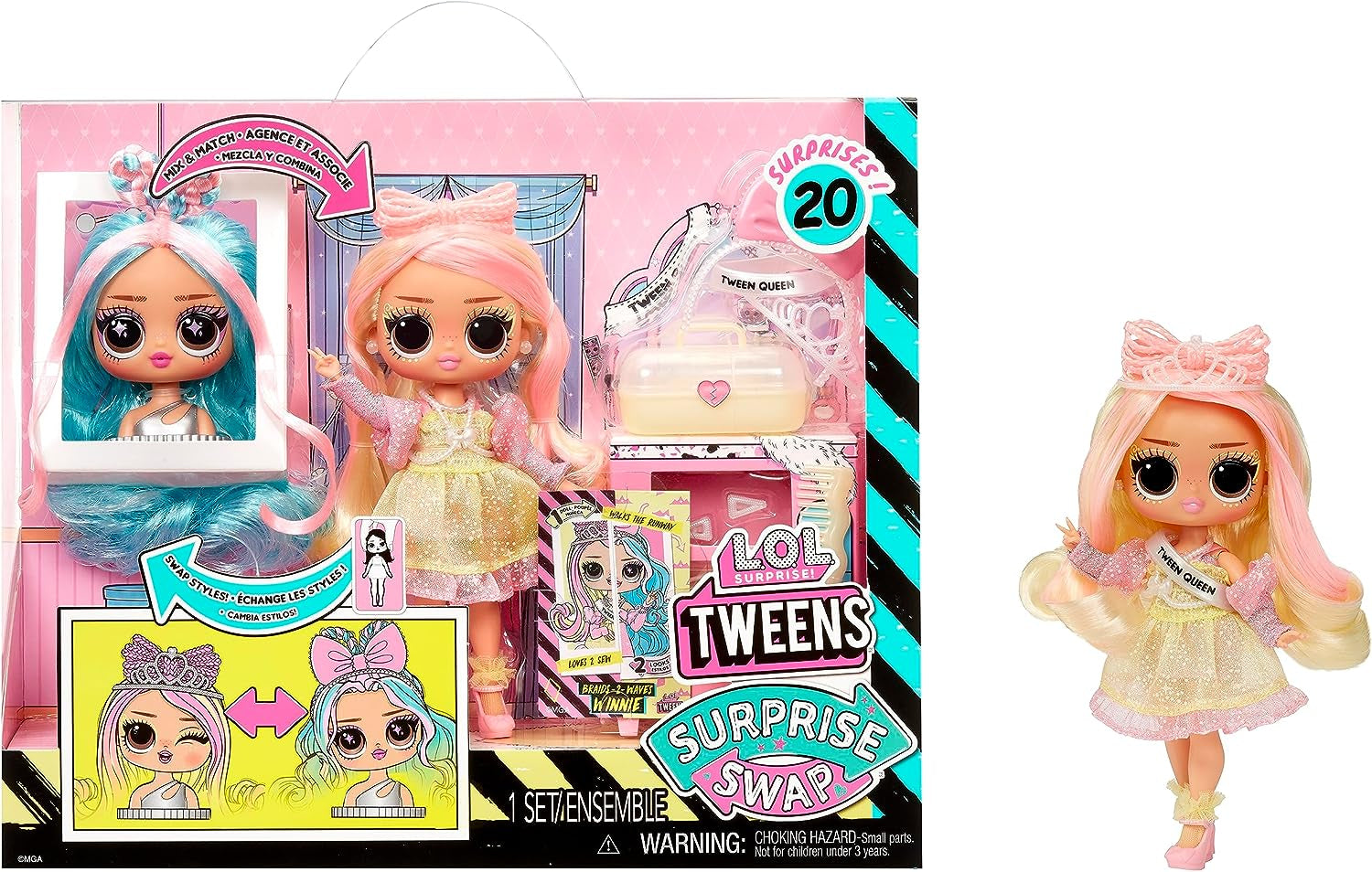 LOL. Surprise Tweens Surprise Swap Series - Braids-2-Waves Winnie - Modepuppe mit more als 20 Überraschungen inclusive Styling-Kopf und fantastici Mode and Accessories - für Kinder ab 4 Jahren