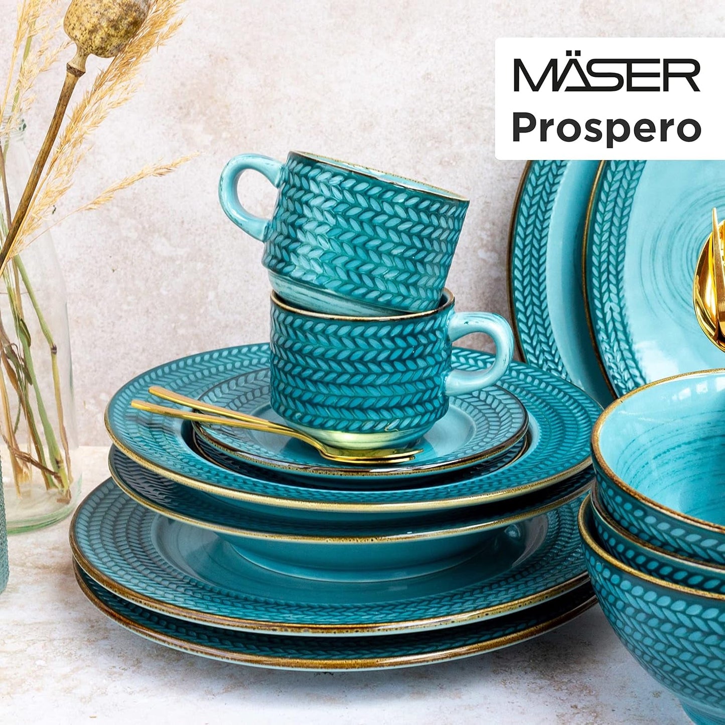 Prospero Set da caffè Premium per 4, Qualità da ristorante, Servizio da caffè moderno da 12 pezzi in stile vintage unico, Porcellana resistente, Blu