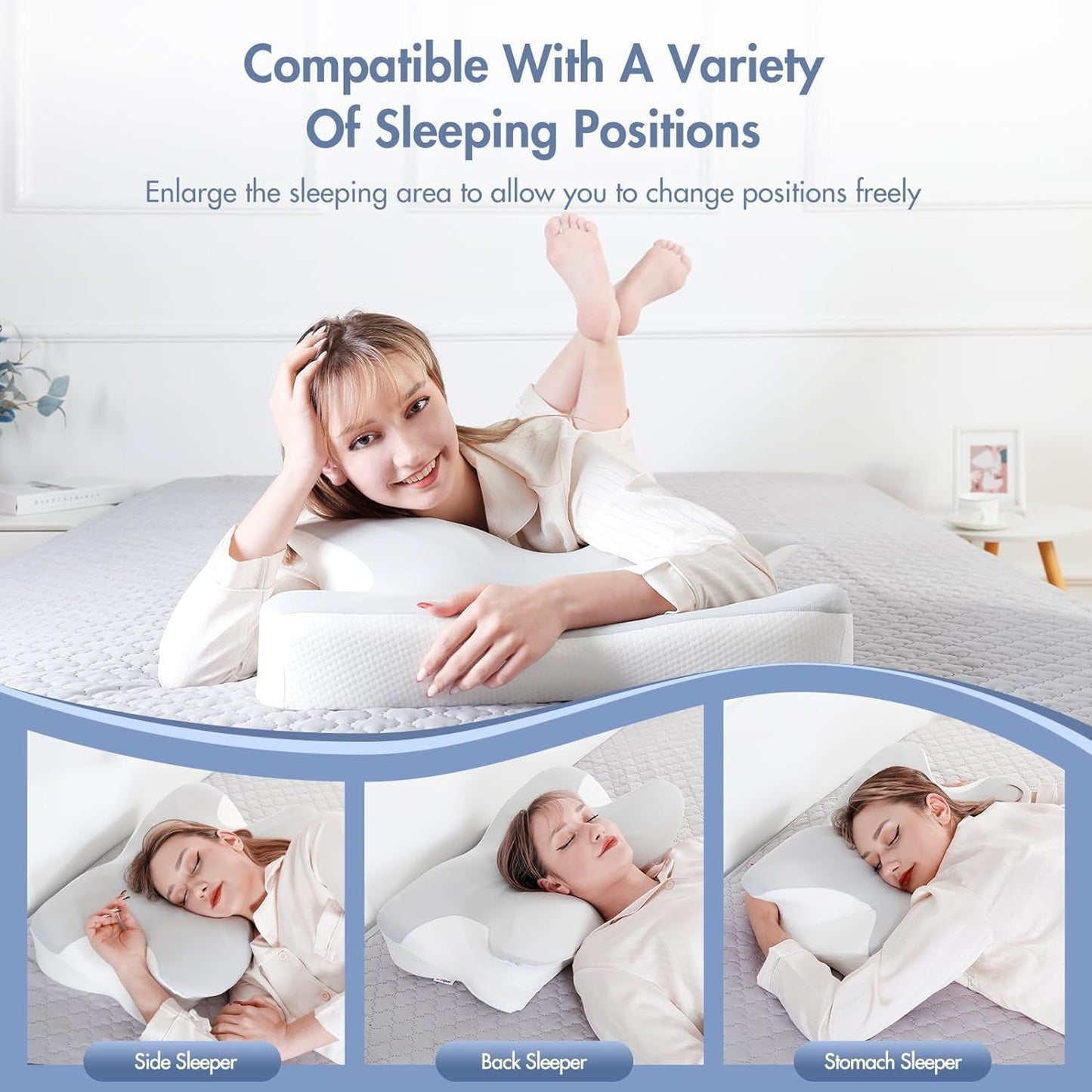 Elegear Cuscino in Memory Foam con Fodera per Cuscino Raffreddante Cuscino per Dolore al Collo Cuscino per chi dorme sul fianco Cuscino ergonomico Cuscino ortopedico per chi dorme sul fianco Schiena Addominale 63X 10/14 X36Cm Cuscini ortopedici cervicali Naty Shop