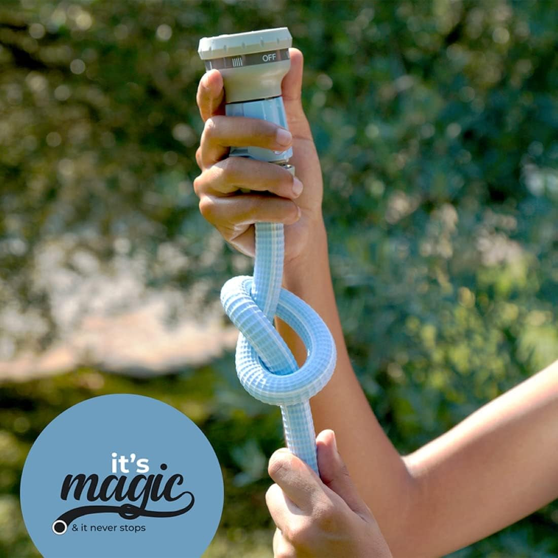 Tubo da giardino estensibile Magic Blue da 10 metri, resistente ai nodi e alla torsione, con borsa e ugello spruzzatore