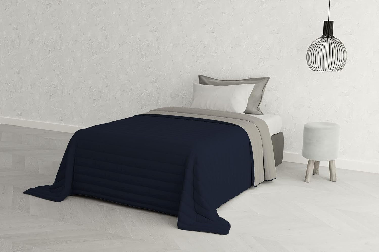 Biancheria da letto italiana Estivo letto singolo, lino, Aqua, 170 X 270 Cm Piumini e trapunte Naty Shop Grigio Chiaro/Blu Scuro 170 X 270 Cm