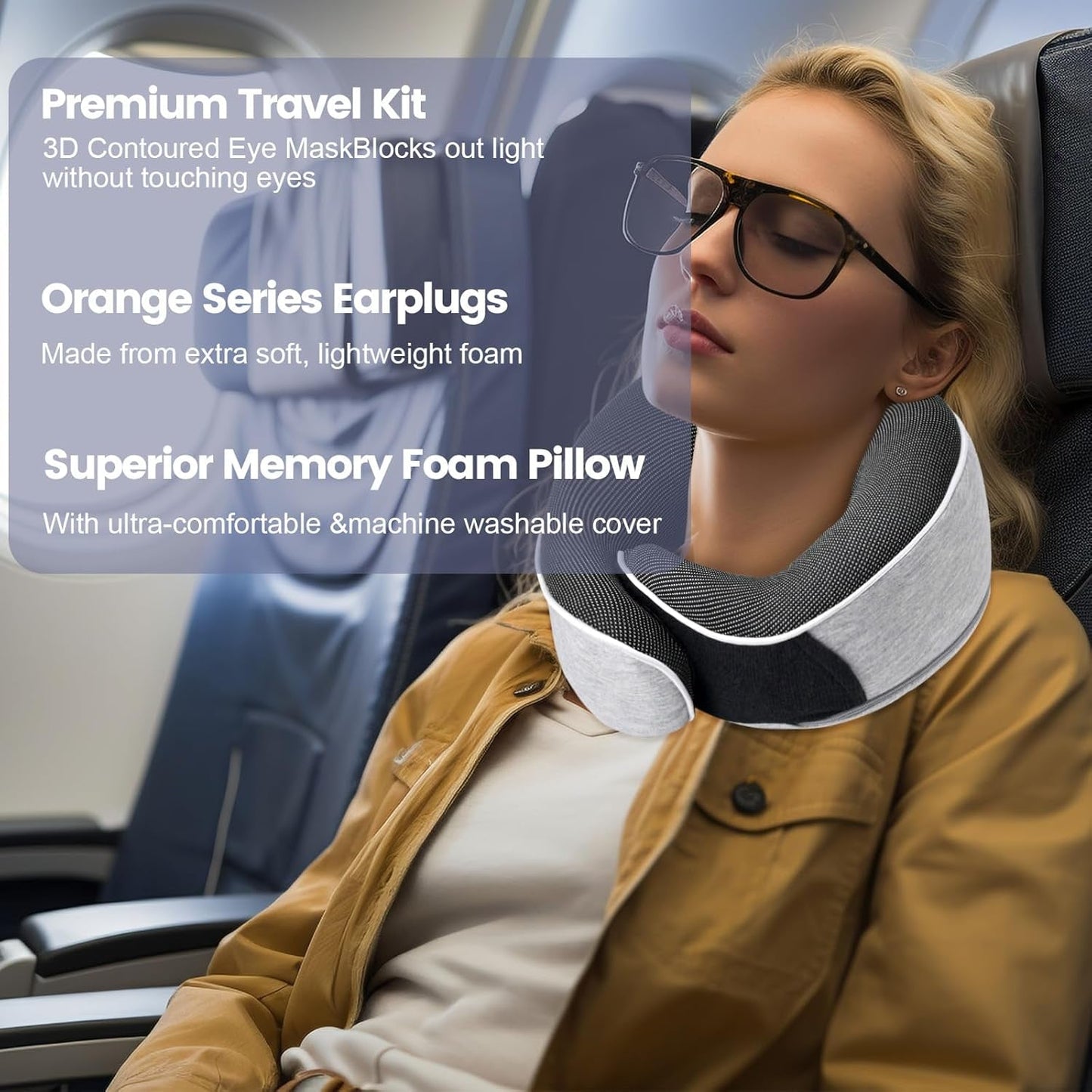 Cuscino per il collo Cuscino da viaggio in memory foam Cuscino per il collo in memory foam dal design ergonomico con maschera per gli occhi 2 tappi per le orecchie e custodia Perfetto per dormire in viaggio Quando si viaggia Naty Shop Cuscini ortopedici cervicali