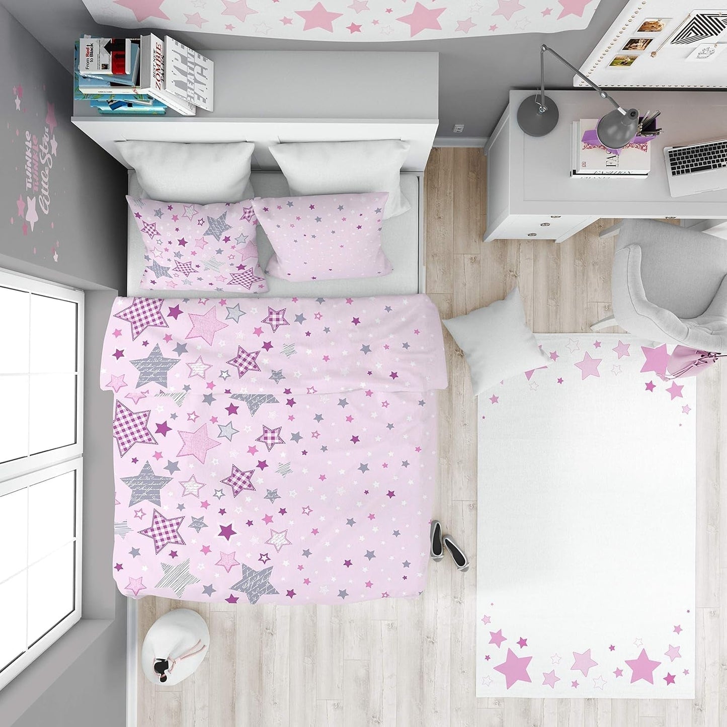 Biancheria da letto per bambini, stelle rosa, 100% cotone Biancheria da letto - bambini Naty Shop