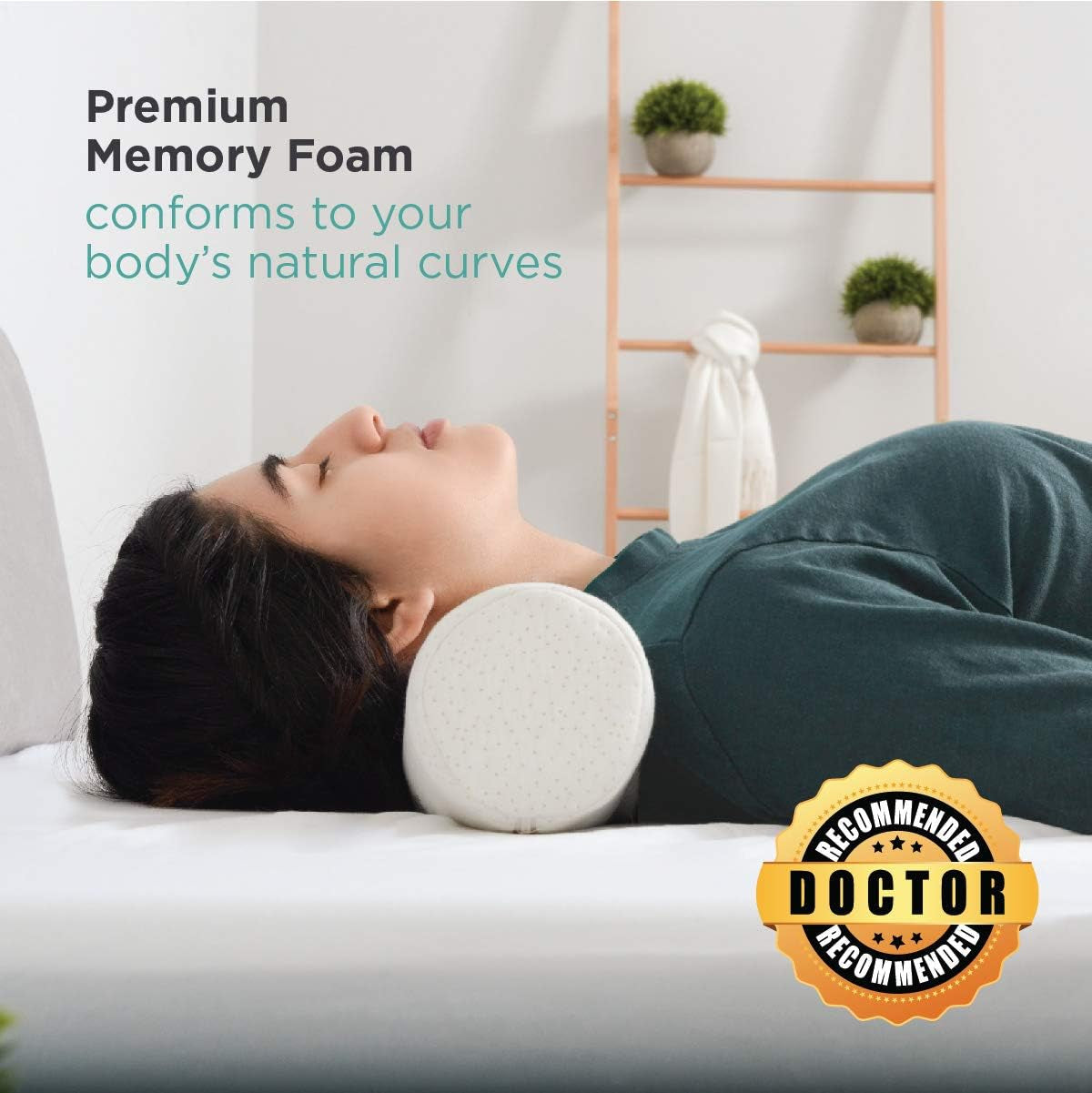 Rotolo per collo in schiuma di viscoelastica Milliard con rivestimento lavabile, Certificato Oeko-Tex, Durezza media, 10X43 cm, Perfetto per le allergie, Cuscino da viaggio, Cuscino per collo rotondo, Rullo di posizionamento, Rullo per ginocchia Cuscini ortopedici cervicali Naty Shop