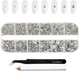 Beadsland 2500 pezzi di vetro per nail art strasssteine ​​​​Kristall Flatback Edelsteine ​​​​Runde, ​​für Handwerk Gemischt 8 Größen SS4 ~ SS30 con picking Pinzette e Stift (Kristall Weiss)