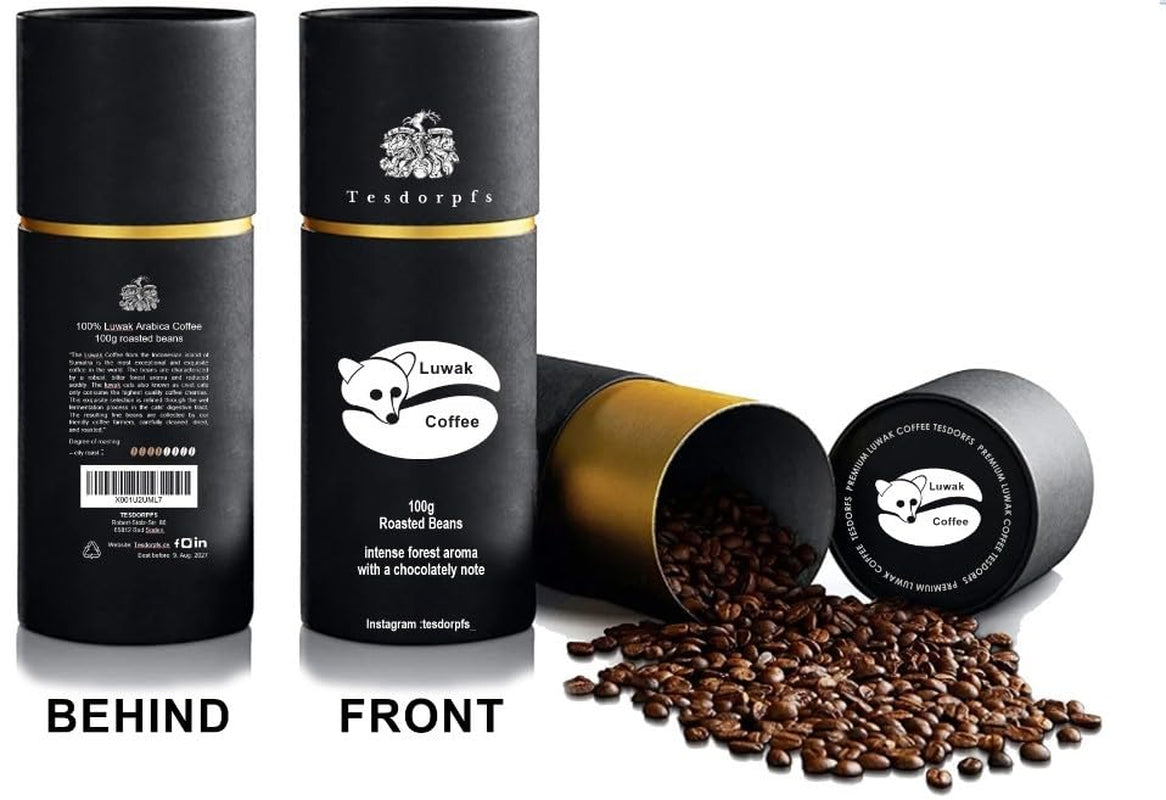 Tesdorpfs 100% Kopi Luwak Arabica Kaffee | Caffè allo zibetto tostato City 100 g | Kaffeebohnen oder gemahlen | Kaffeespezialität come regalo per gli amanti del caffè von Tesdorpf (Ganze Bohnen)
