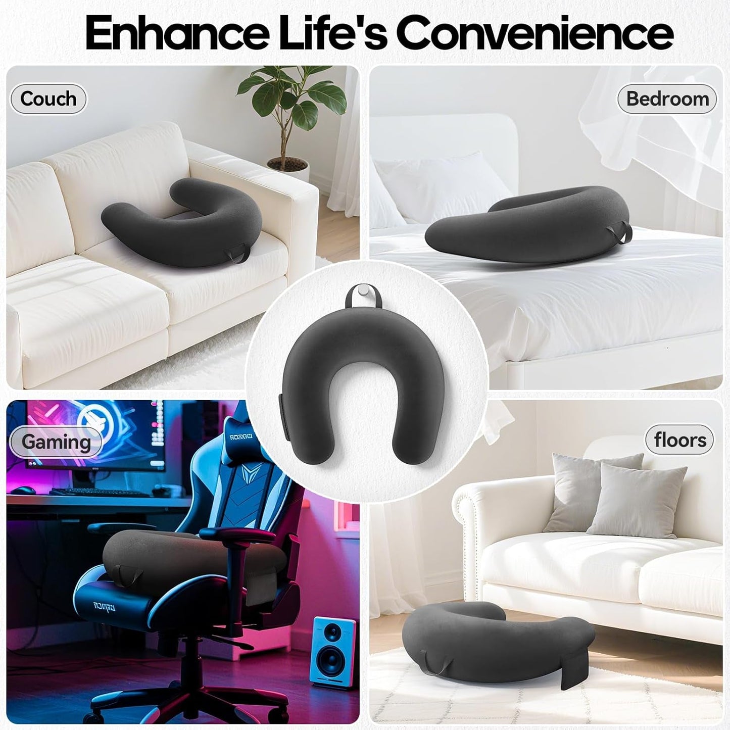 Cuscino da gioco e lettura, Cuscino da lettura per letto/divano/pavimento, Cuscino per alimentazione/Uncinetto con grande cuscino da gioco ergonomico, Cuscino da gioco per iPad/laptop - Nero